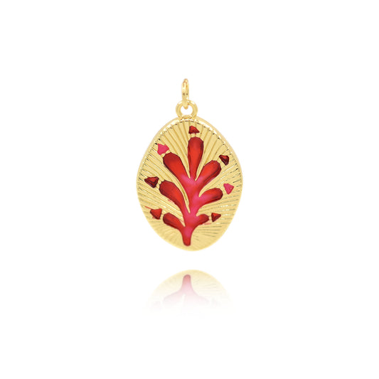 18K Filled Gold Zircon Coral Pendant 27x18mm