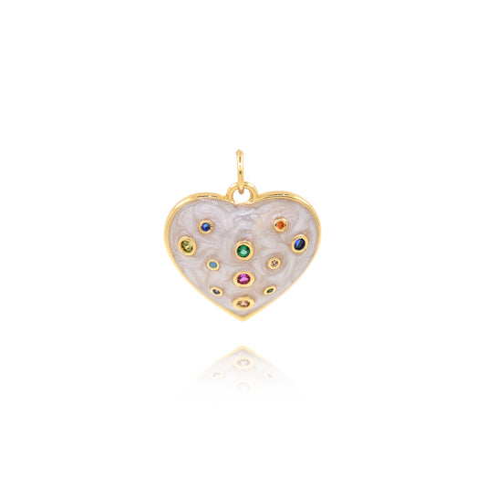 Enamel Heart Pendant, 18K Gold Filled Zircon Heart Pendant 18x18mm