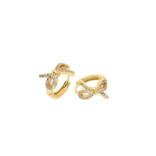 Brass Gold Plated Diamond Bow Earring Stud Earrings 14x11mm