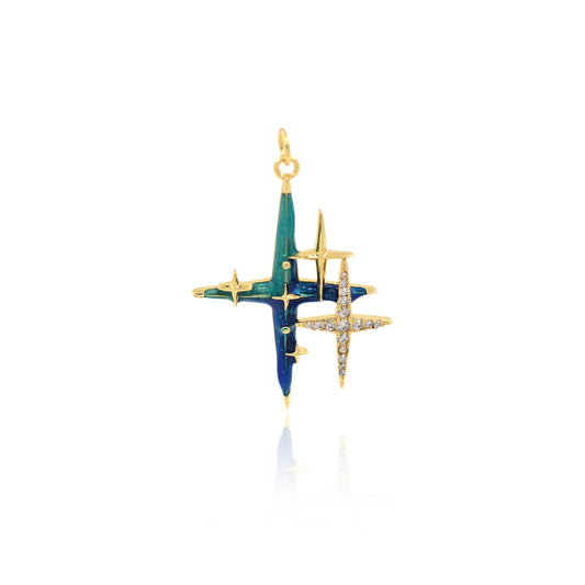 CZ Microset Zircon Star Pendant, Enamel Star Pendant  35x26mm