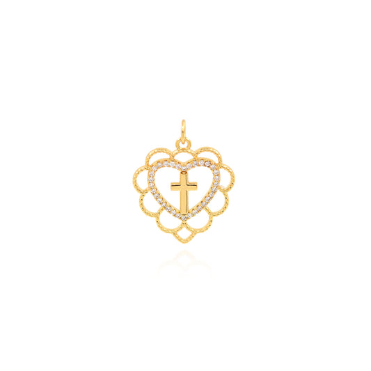 Delicate Openwork Heart Cross Pendant 23x21mm