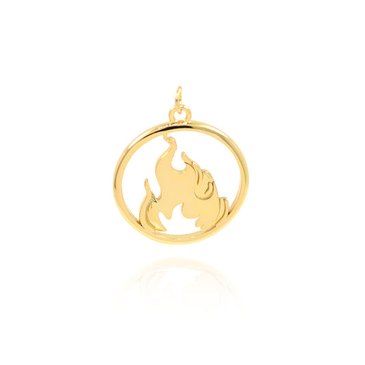 Simple Brass Openwork Round Flame Pendant 24mm