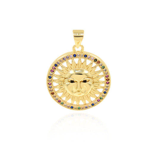 Gold Plated Multicolored Zircon Sun Pendant 20mm