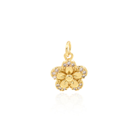 18K Filled Gold Set Zircon Flower Pendant 13x11mm