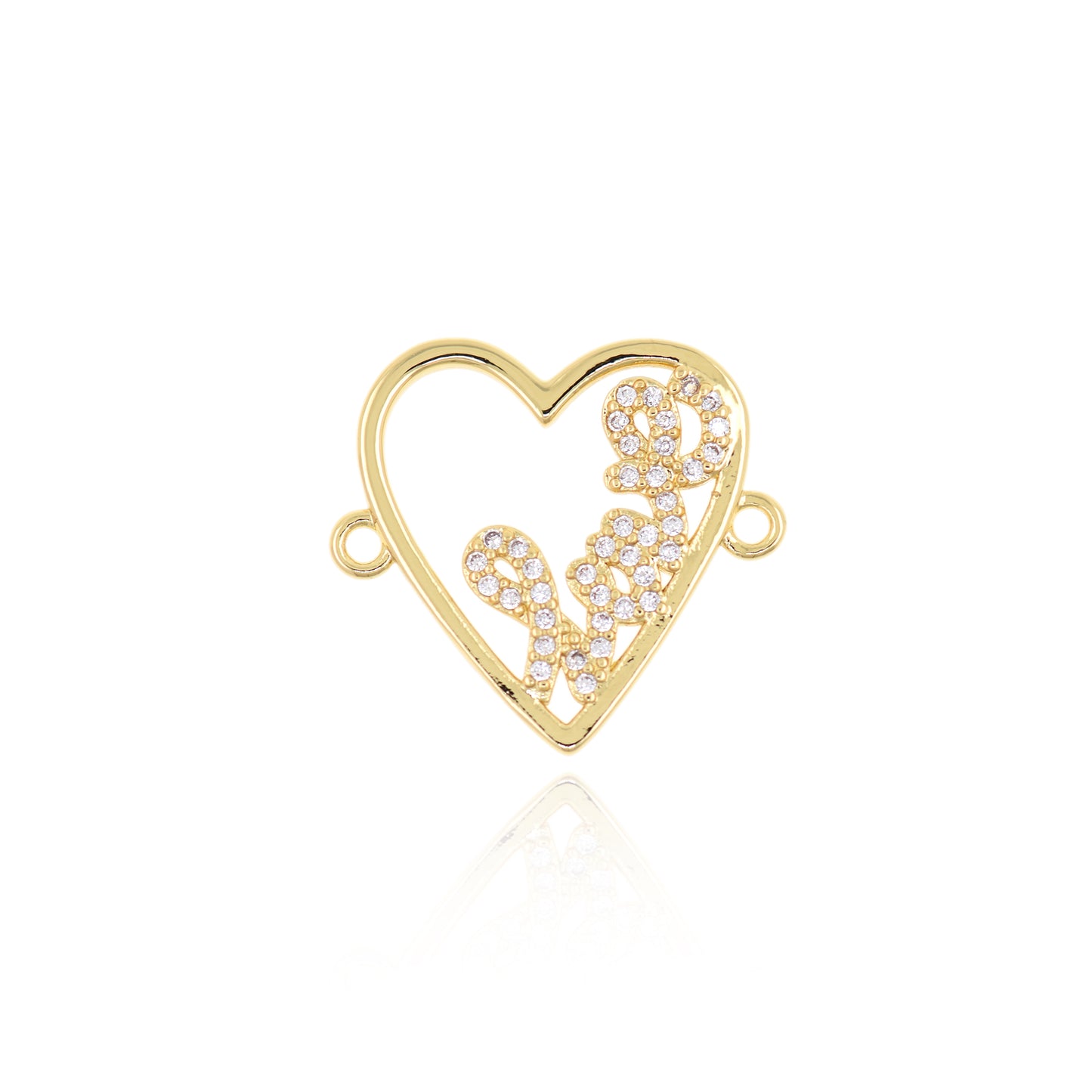 Brass Diamond Heart Connector, Heart Letter LOVE Connector  20x18mm