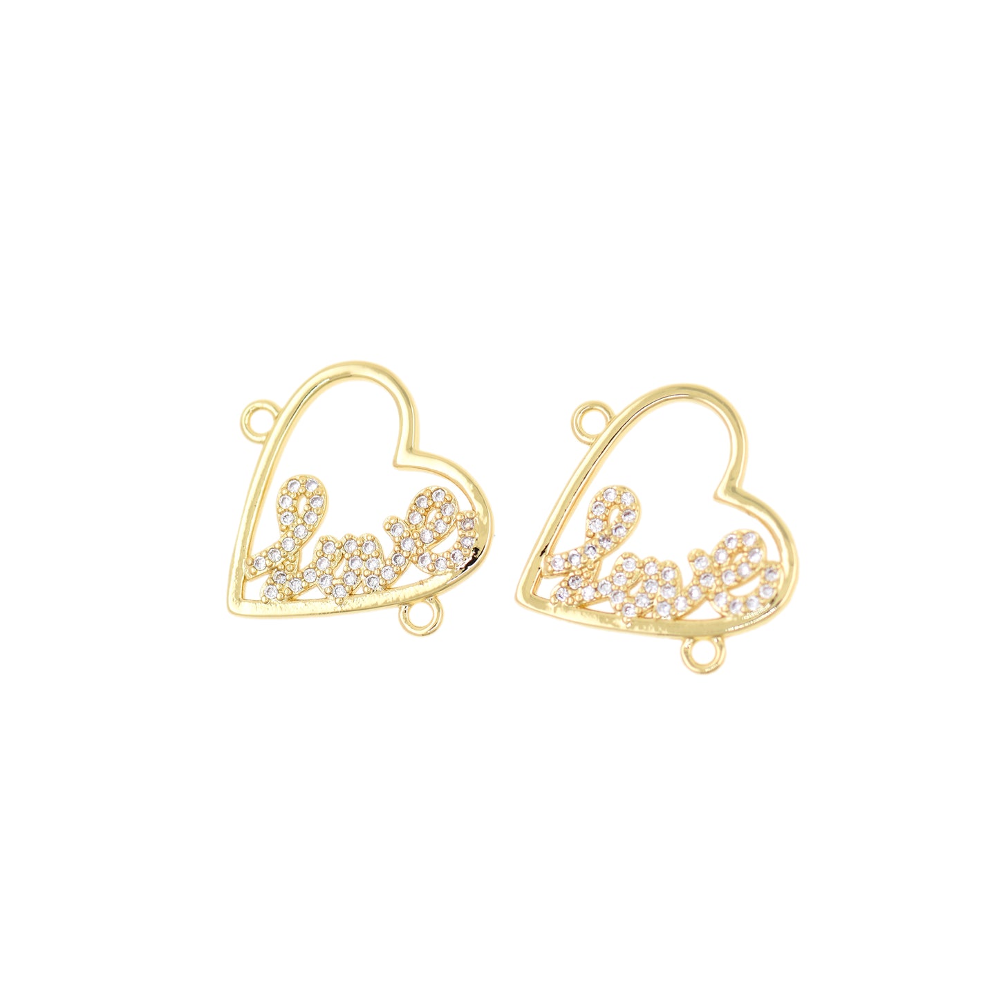 Brass Diamond Heart Connector, Heart Letter LOVE Connector  20x18mm