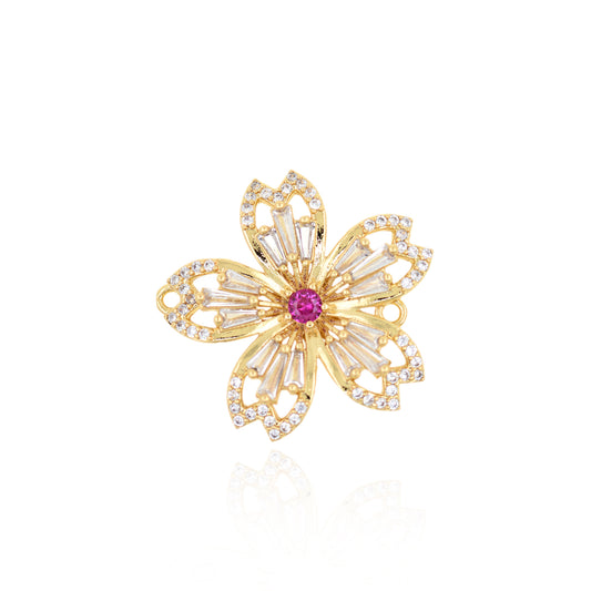 Gold Plated Zircon Flower Connector 28x28mm