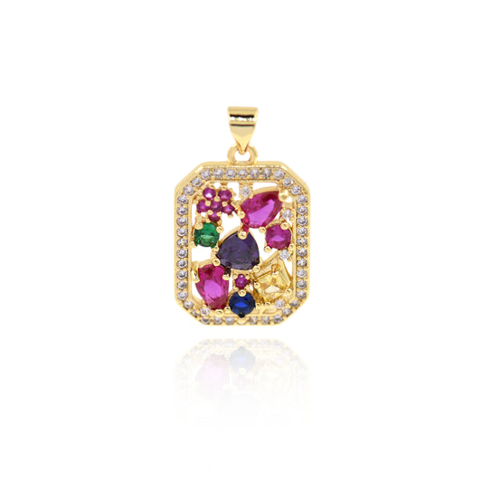 18K Gold Plated Zircon Rectangle Pendant 24x16mm