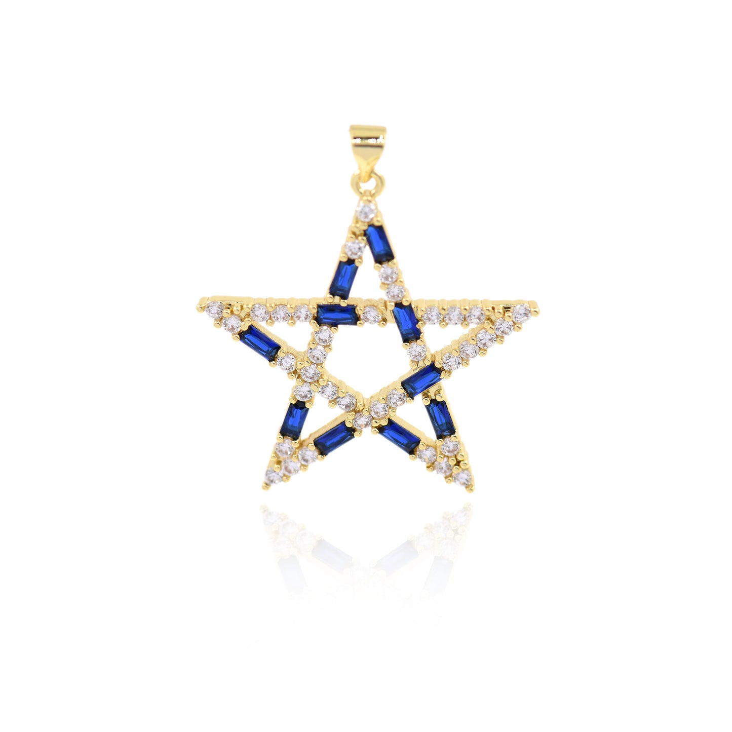 Colorful Zircon Brass Star Pendant, Celestial Jewelry 34x33mm