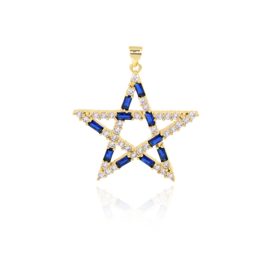 Colorful Zircon Brass Star Pendant, Celestial Jewelry 34x33mm