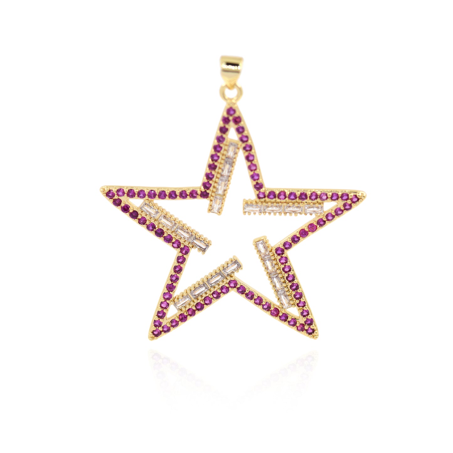 18K Filled Gold Zircon Star Pendant, Gold Plated Zircon Star Pendant 45x44mm