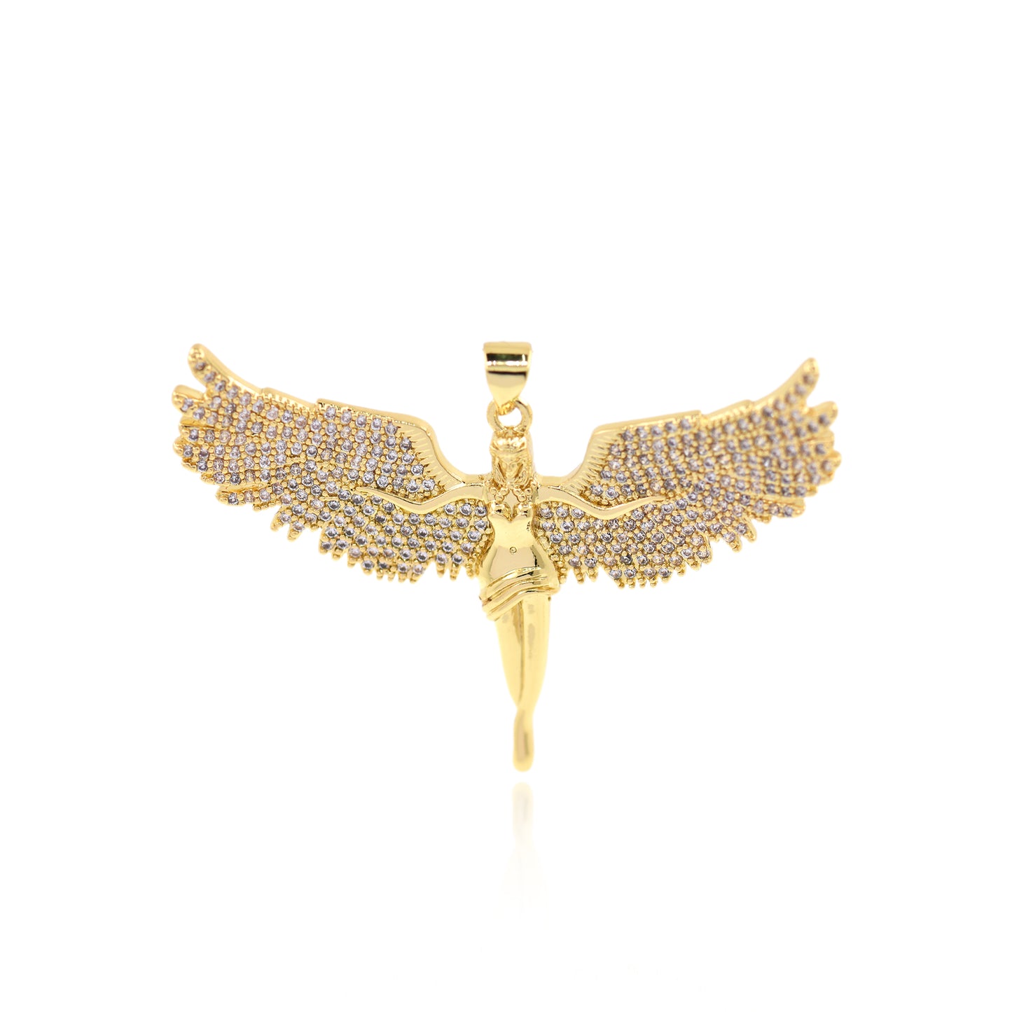 CZ Micro Pave Angel Pendant, 18K Gold Filled Diamond Guardian Pendant  49x37mm