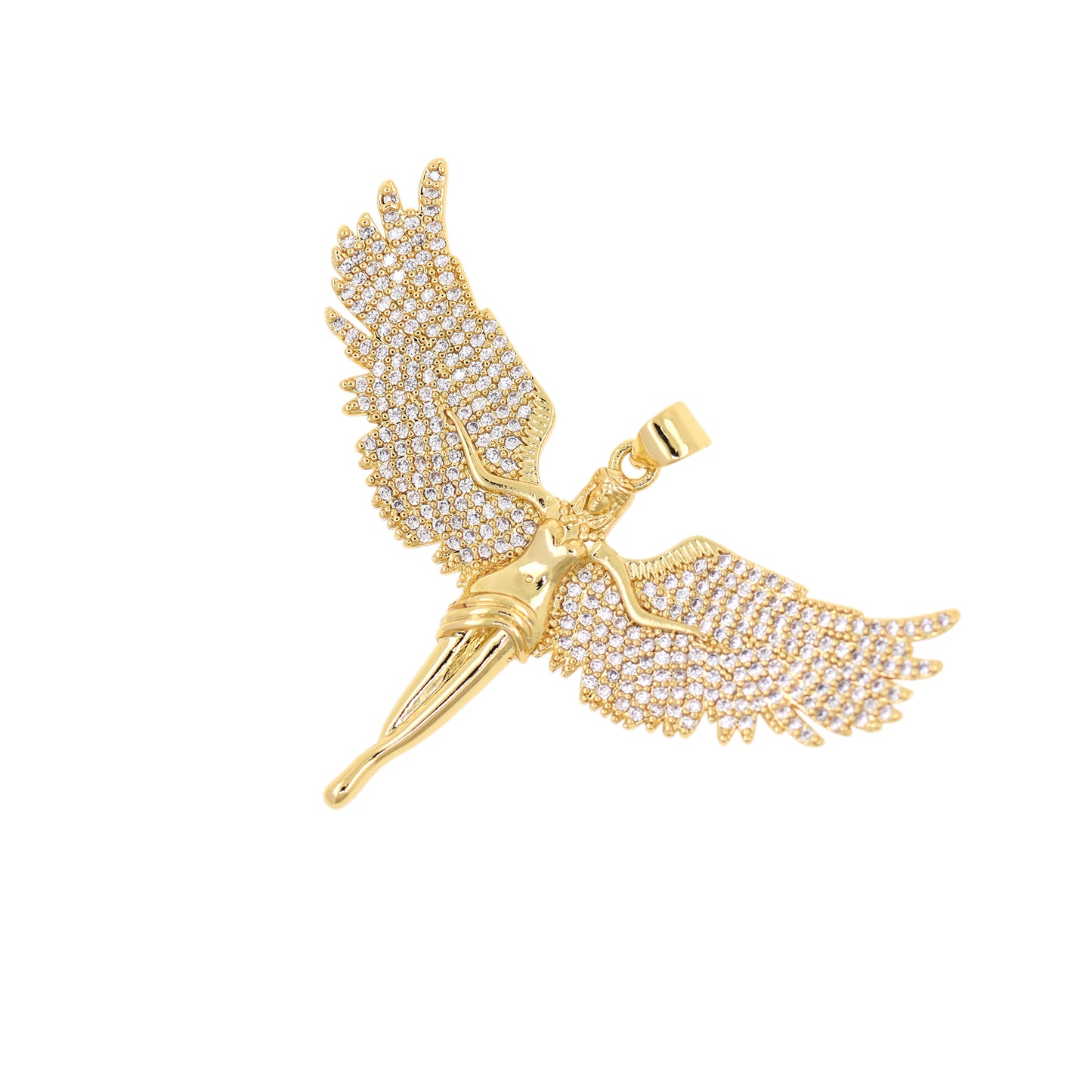 CZ Micro Pave Angel Pendant, 18K Gold Filled Diamond Guardian Pendant  49x37mm