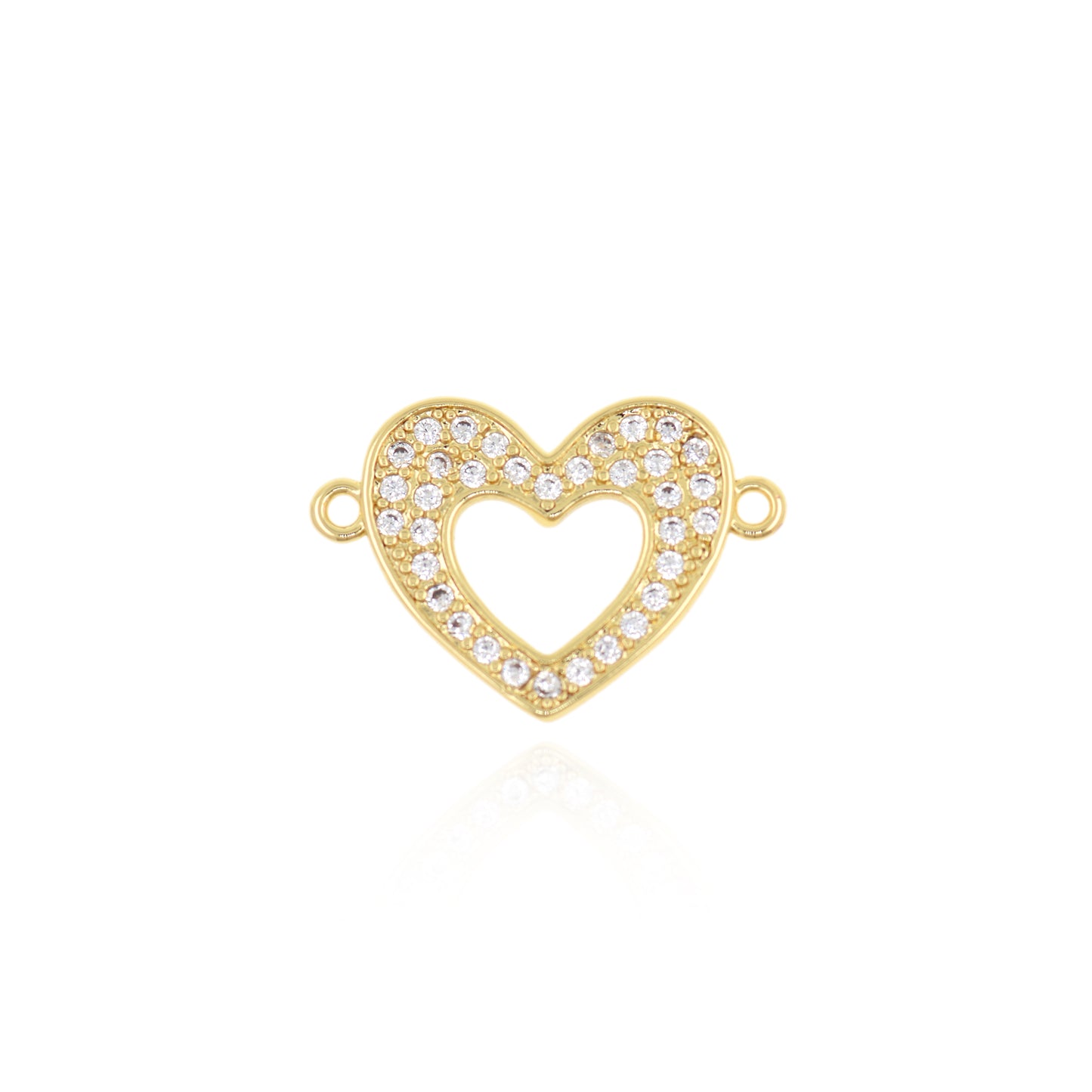 Brass Gold Plated Diamond Heart Connector, Heart Charm 23x16mm