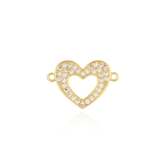 Brass Gold Plated Diamond Heart Connector, Heart Charm 23x16mm