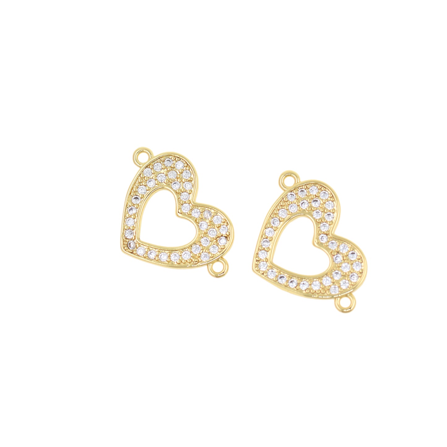 Brass Gold Plated Diamond Heart Connector, Heart Charm 23x16mm