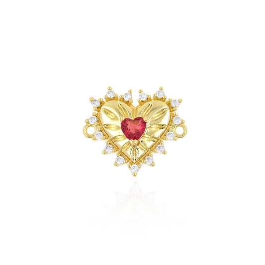 18K Gold Plated Diamond Heart Connector 21x18mm