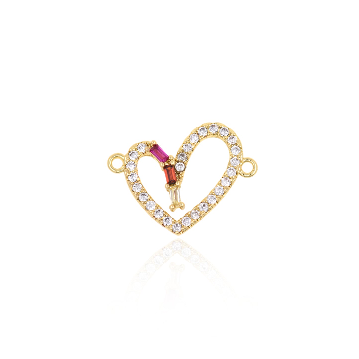 Gold Plated Zircon Heart Connector, Heart Charm 22x17mm