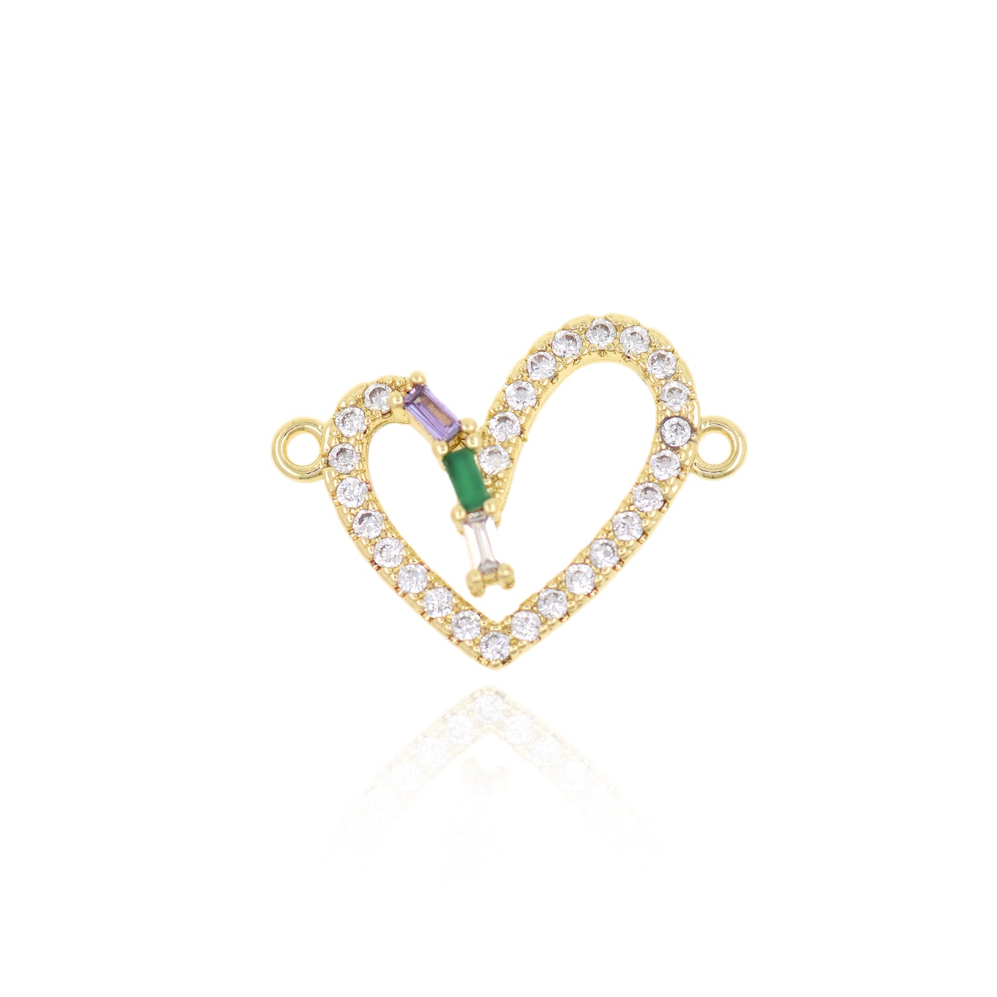 Gold Plated Zircon Heart Connector, Heart Charm 22x17mm