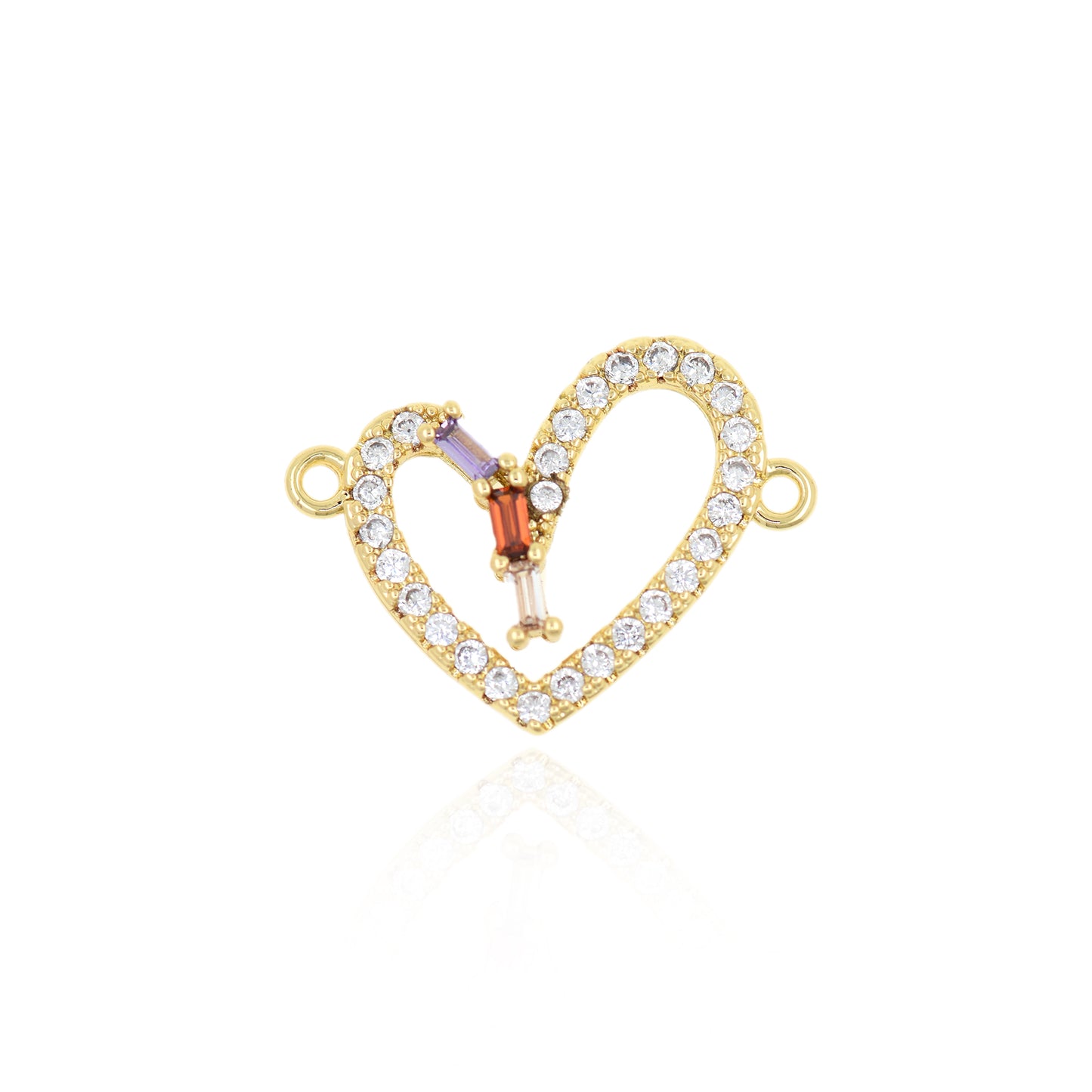 Gold Plated Zircon Heart Connector, Heart Charm 22x17mm