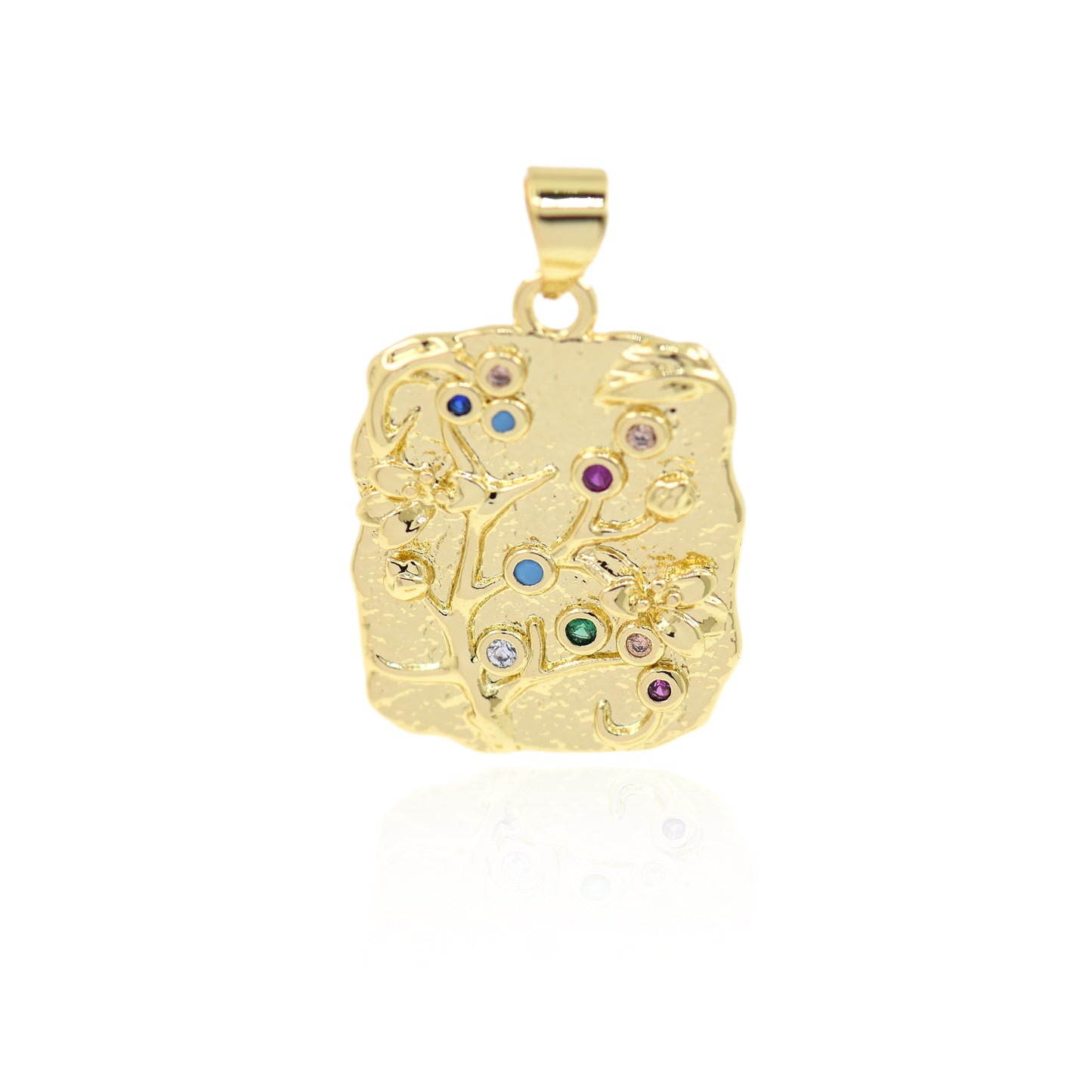 18K Gold Filled Zircon Lucky Tree Pendant  23x17mm