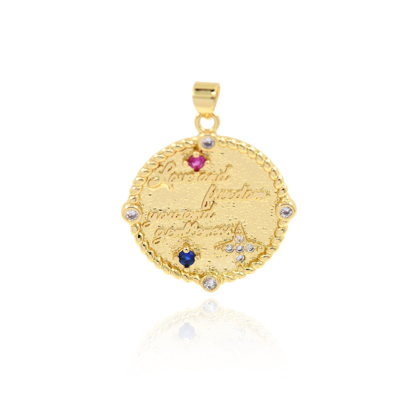 Gold Plated Zircon Round Pendant, Geometric Jewelry 25mm