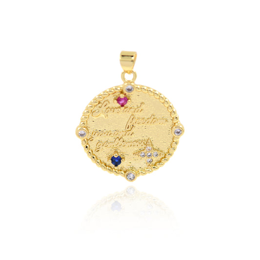 Gold Plated Zircon Round Pendant, Geometric Jewelry 25mm