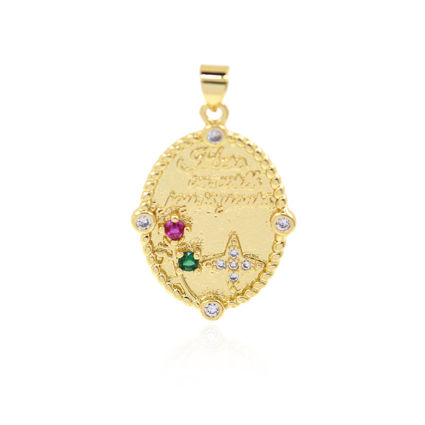 18K Gold Filled Zircon Oval Pendant, Geometric Jewelry 28x20mm