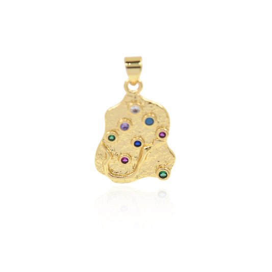 Colorful Zircon Brass Irregular Pendant, Fine Jewelry 24x16mm