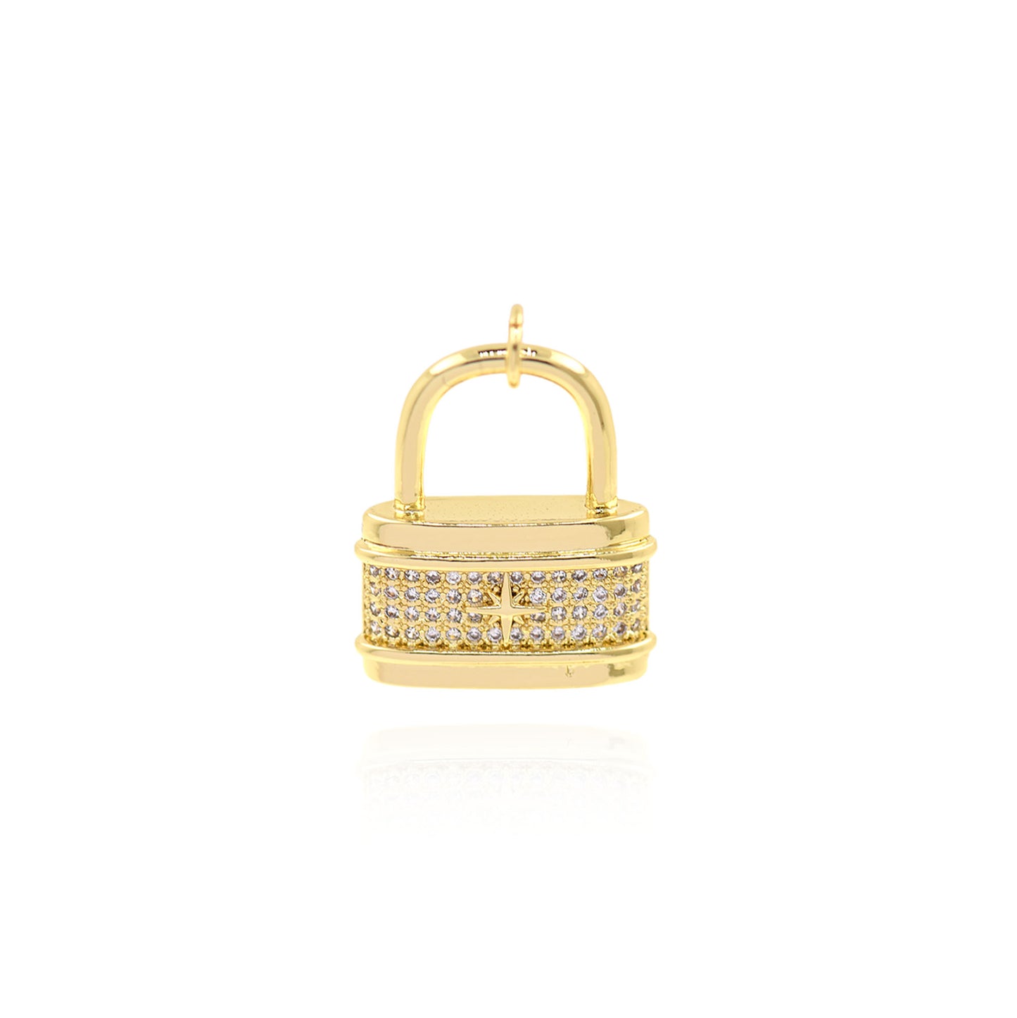 CZ Microset Pavé Lock Pendant, Lock Charm 22x18mm