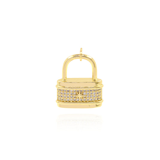 CZ Microset Pavé Lock Pendant, Lock Charm 22x18mm