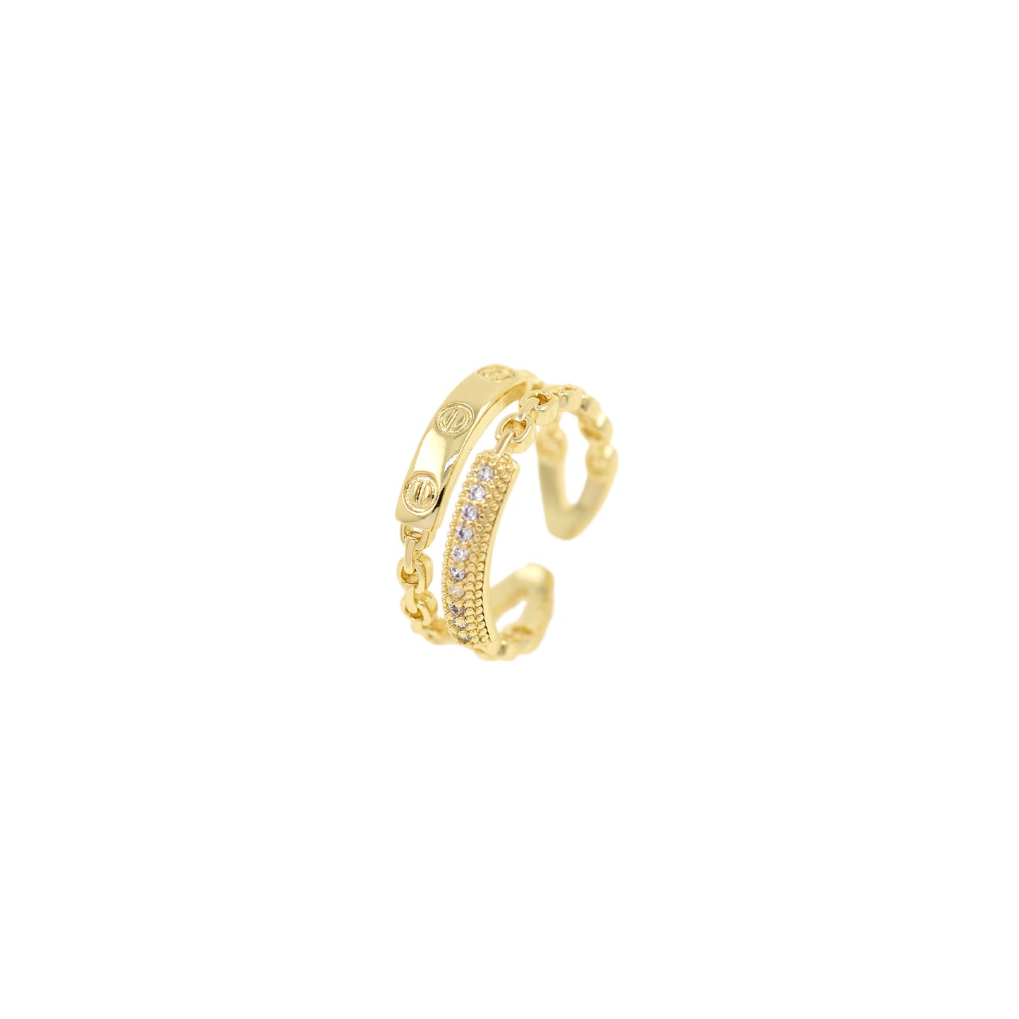 Delicate Brass Ring with Diamonds  20x8mm