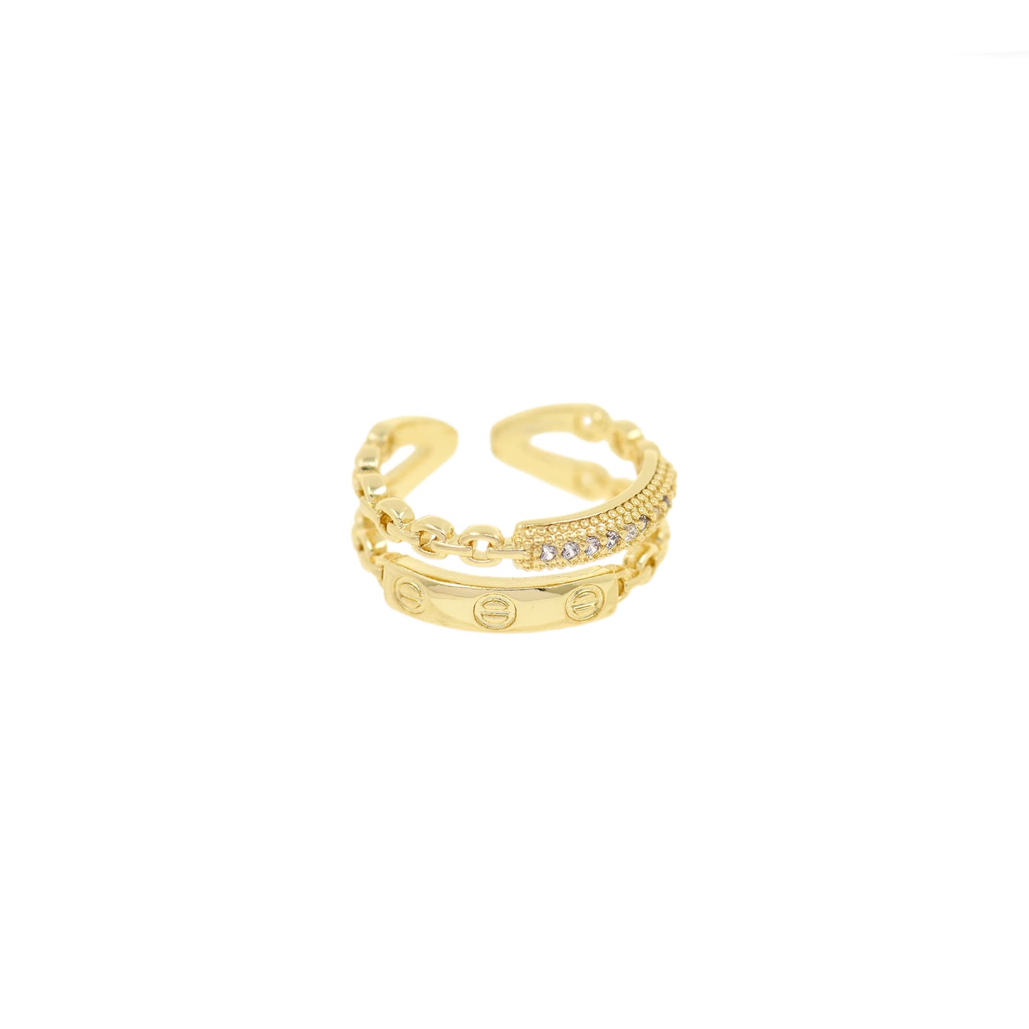 Delicate Brass Ring with Diamonds  20x8mm