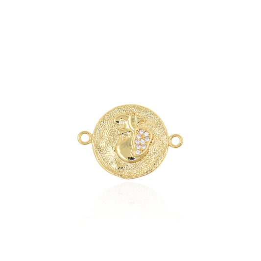 18K Filled Gold Diamond Round Dog Connector, Dog Charm 16mm