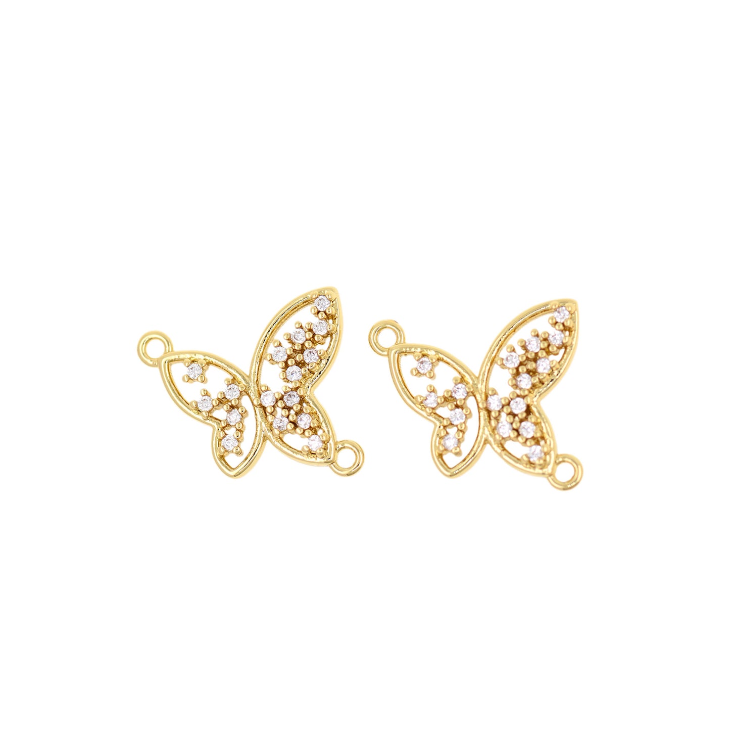 Brass Gold Plated Zircon Butterfly Necklace Connector 22x18mm