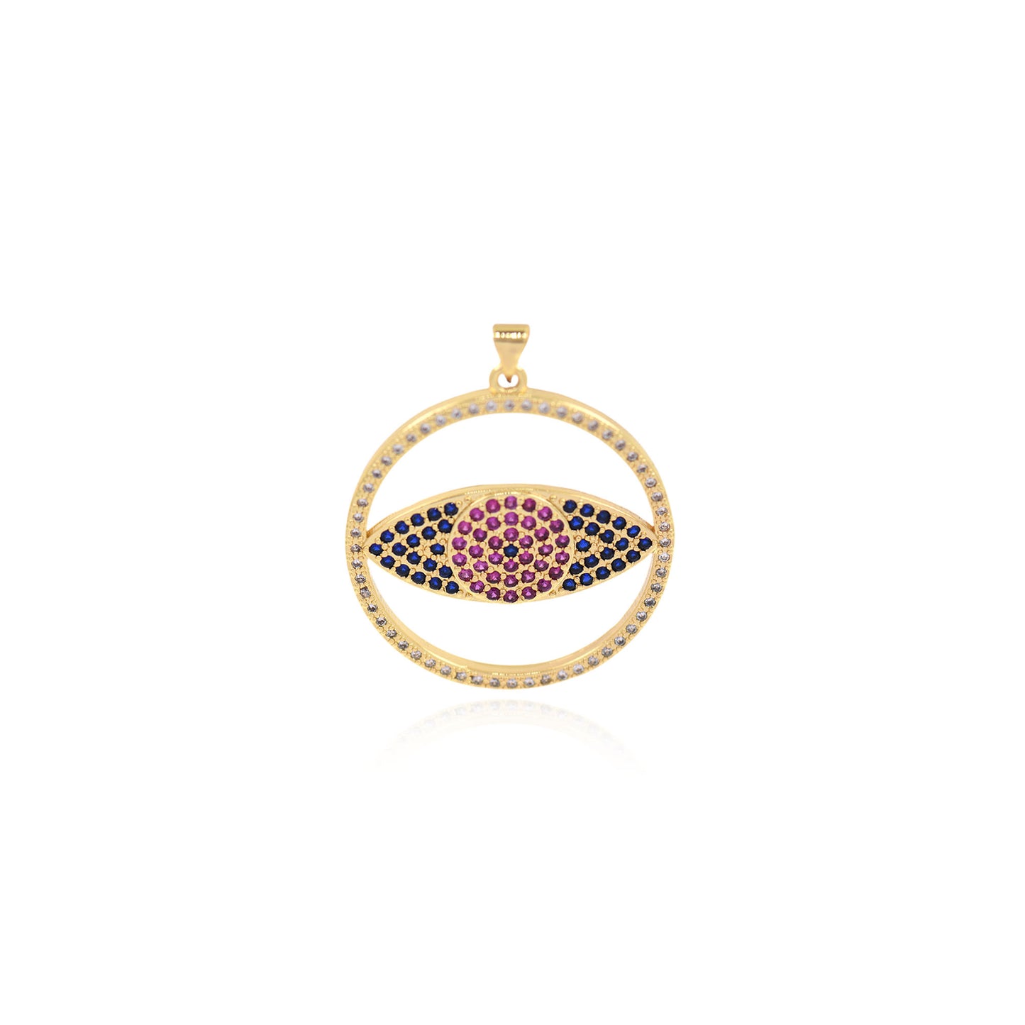 CZ Micro Pave Evil Eye Pendant, Openwork Round Evil Eye Pendant  32mm