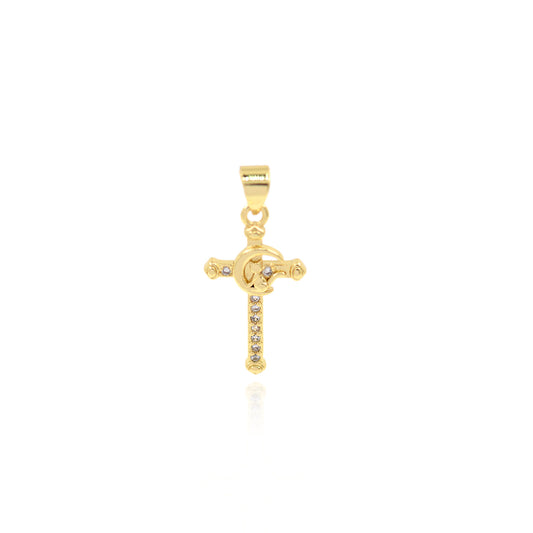 Delicate CZ Micro Set Pavé Cross Pendant 22x12mm