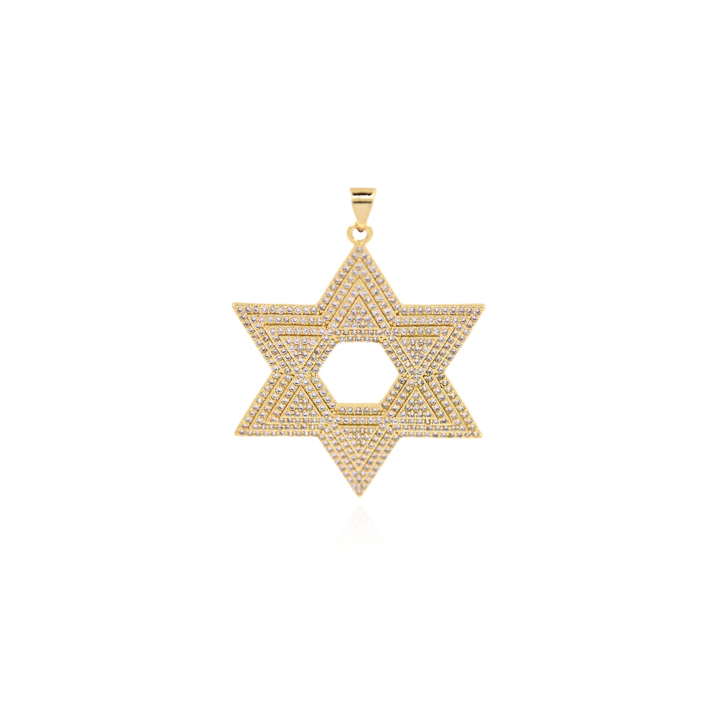 Fine Brass Gold Plated Hexagram Pendant with Diamonds 44x36mm