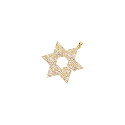 Fine Brass Gold Plated Hexagram Pendant with Diamonds 44x36mm