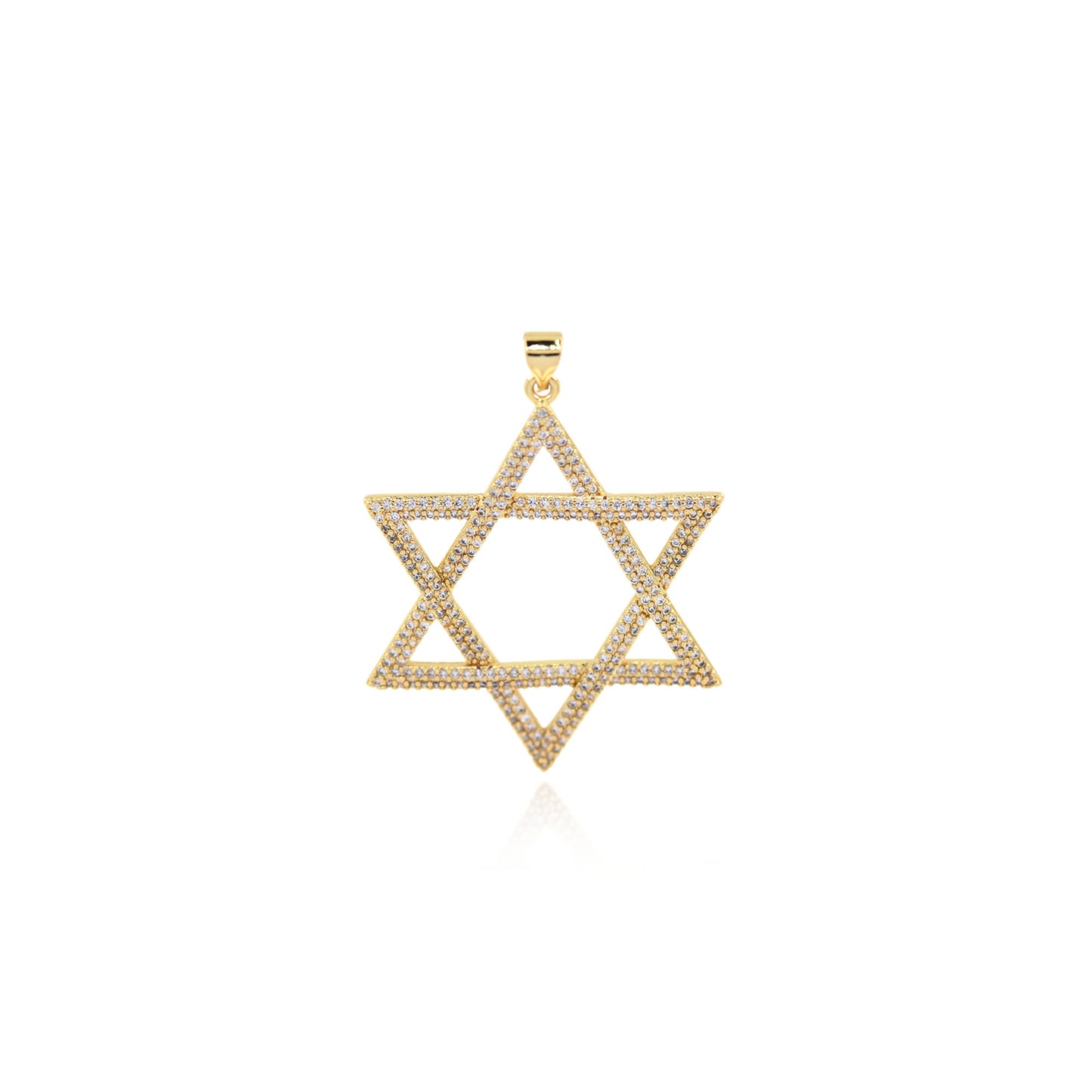 18K Filled Gold Hexagram Pendant with Diamonds 42x35mm