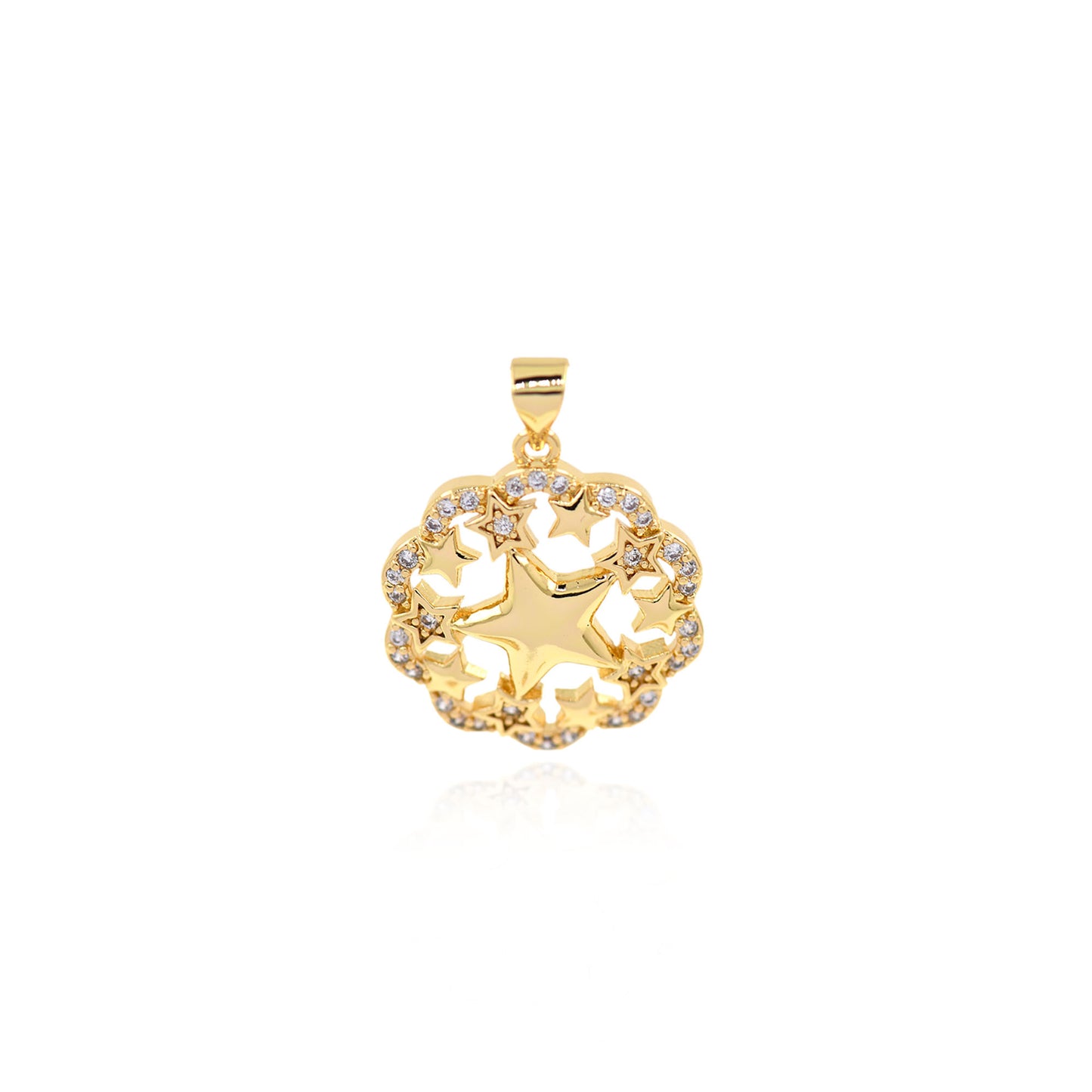 18K Filled Gold Diamond Star Pendant, Flower Charm 20mm