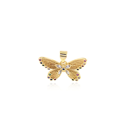 Colorful Zircon Butterfly Pendant in 18K Filled Gold 22x14mm