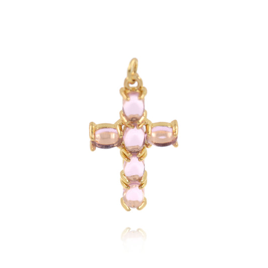 Pink Cross Pendant, Cross Charm, Religious Jewelry 28x17mm