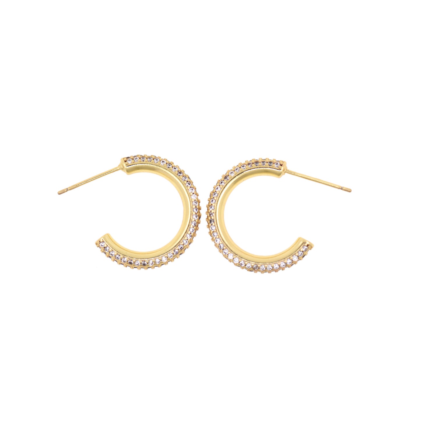 Delicate Earrings, CZ Micropavé C-Shaped Earrings 35x4.5mm