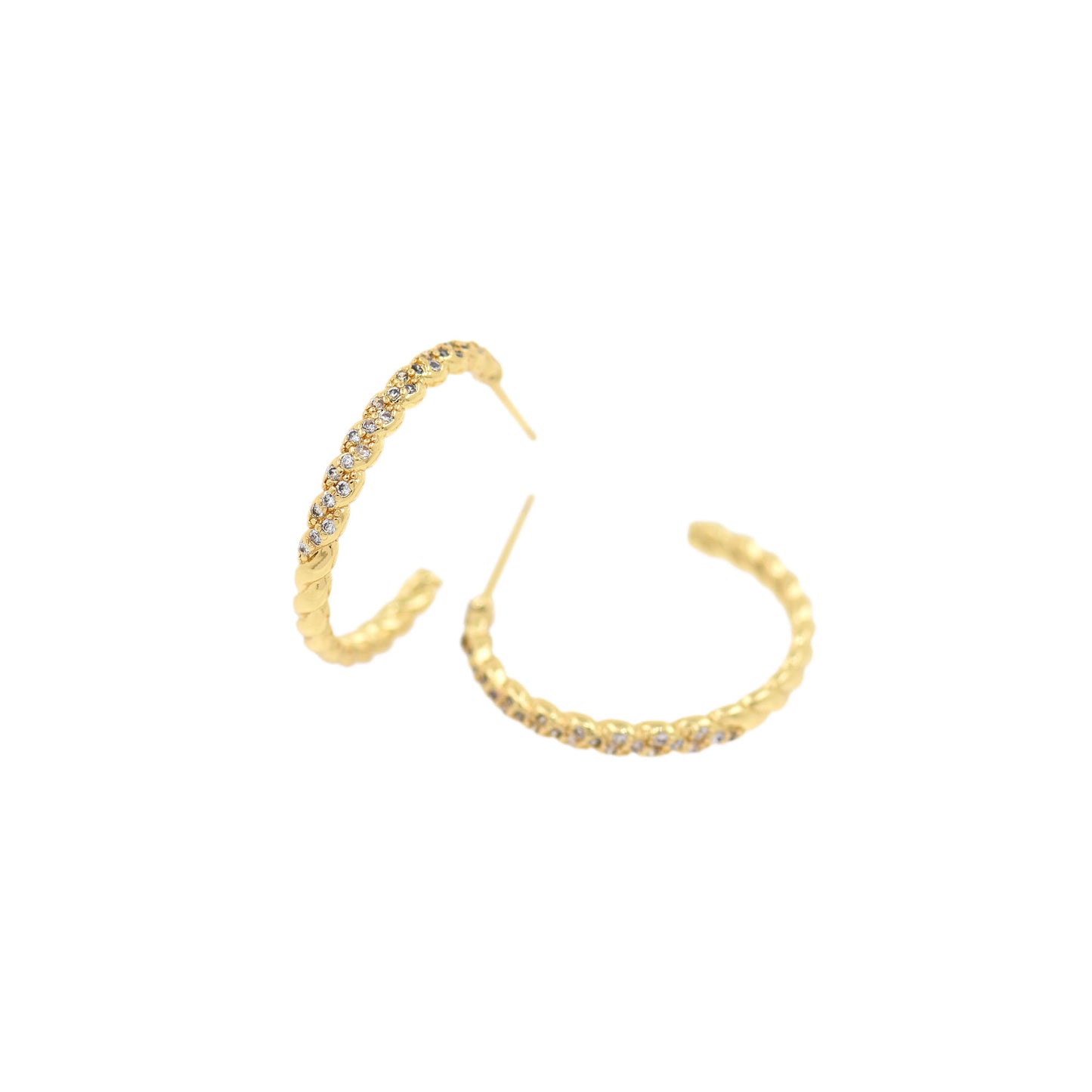 Brass Diamond C Shape Twist Earrings 27x23mm