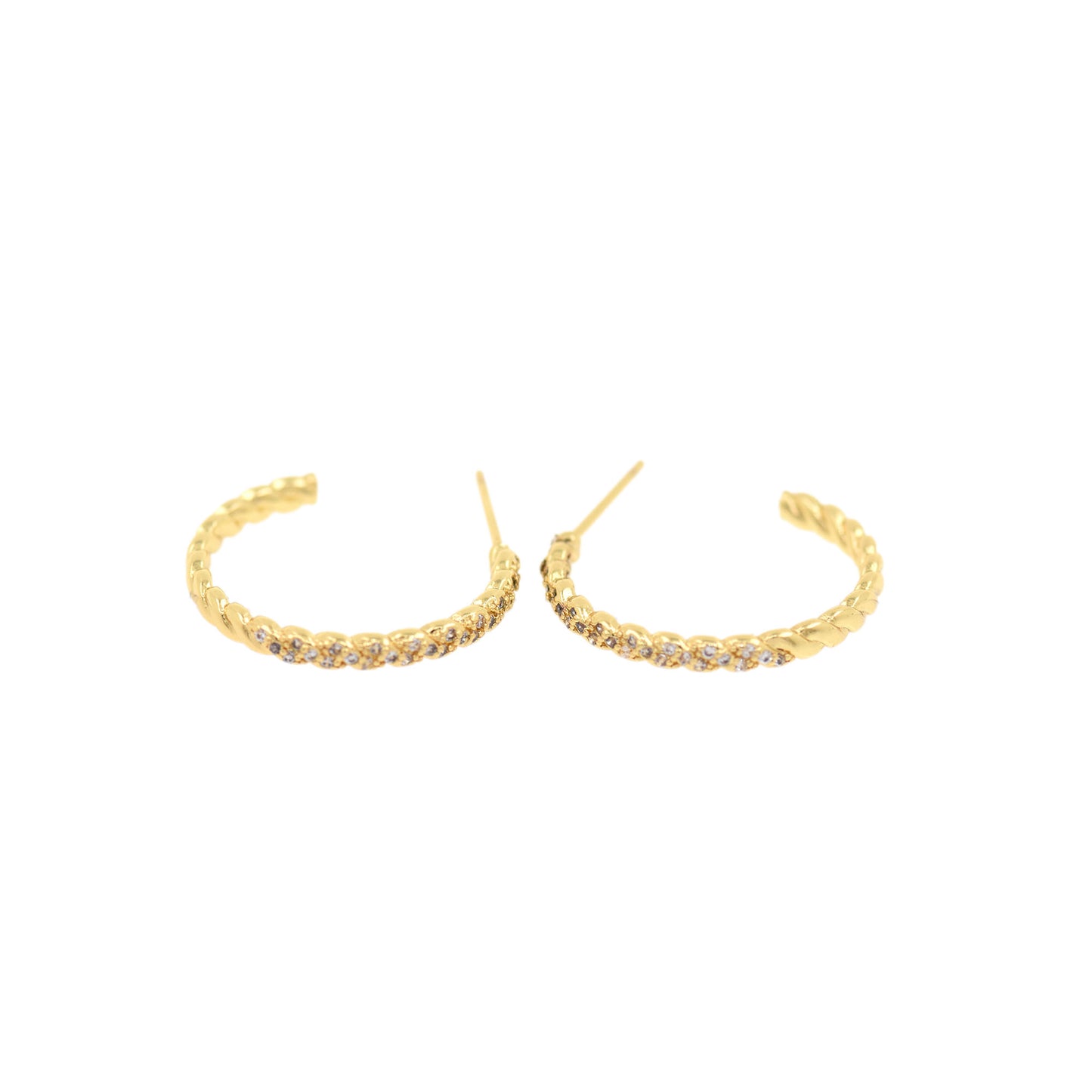 Brass Diamond C Shape Twist Earrings 27x23mm