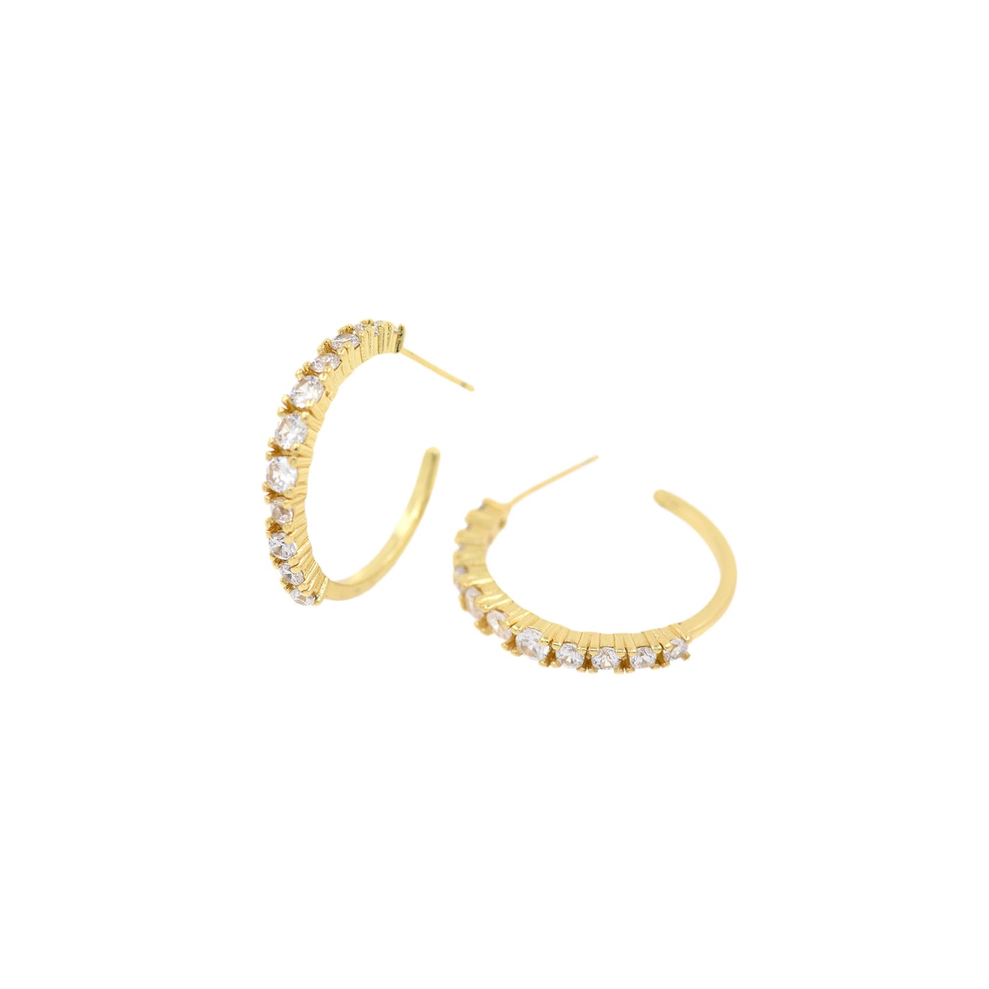 Gold Plated Brass C-Hoop Earrings with Diamonds, Delicate Earrings 27x24mm