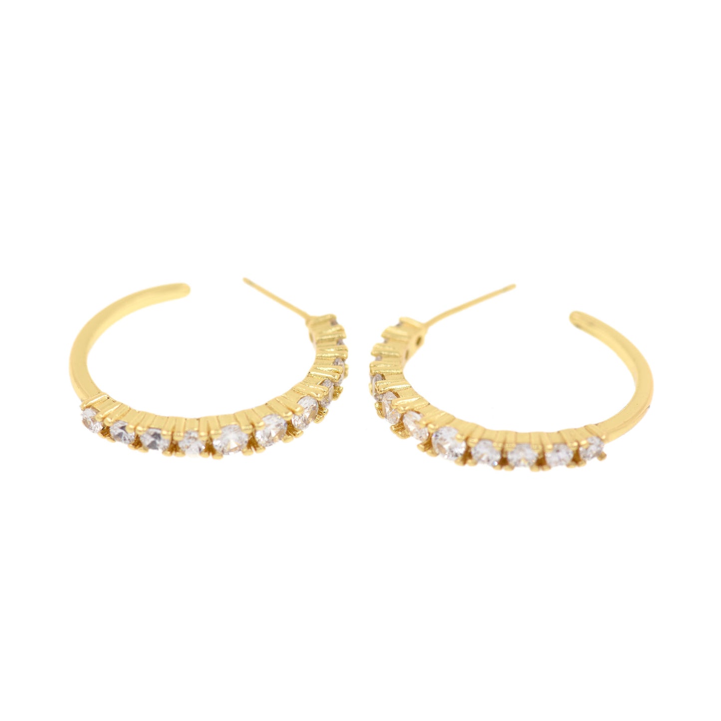 Gold Plated Brass C-Hoop Earrings with Diamonds, Delicate Earrings 27x24mm