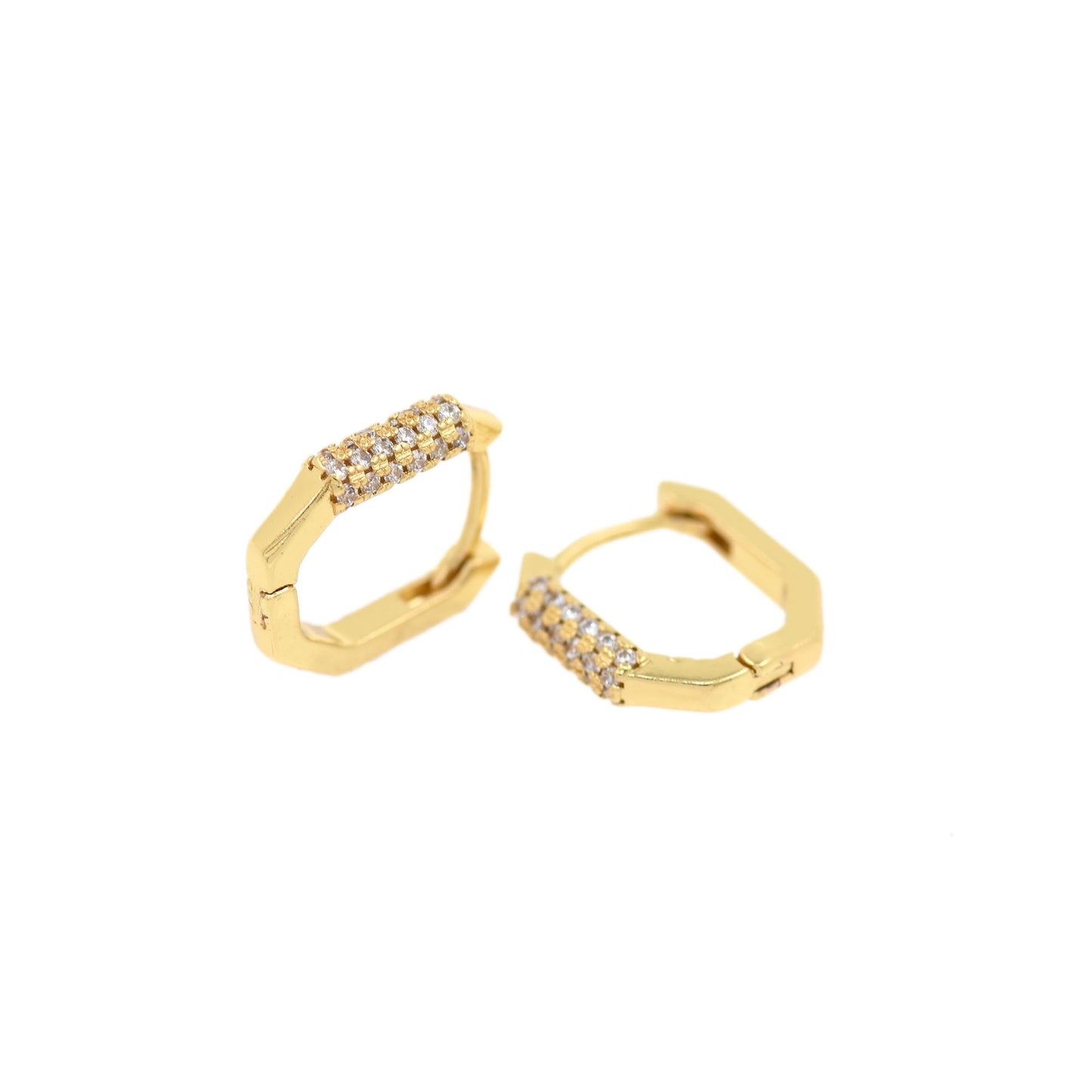 18K Filled Gold Diamond Hexagon Earrings, Geometric Earrings 14x13mm