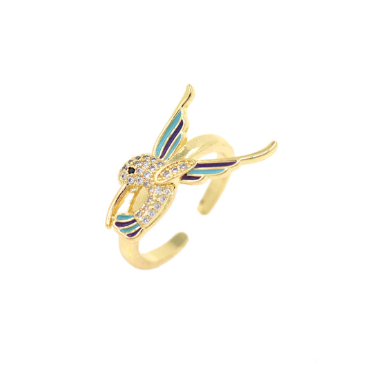 Fashionable Brass Diamond Enamel Bird Ring  21x14mm